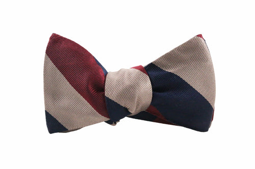 Navy Blue, Crimson, & Taupe Striped Bow Tie