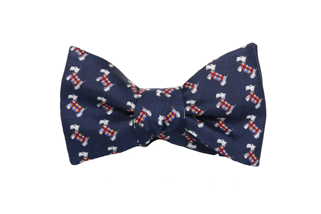 Blue Scottie Dog Print Bow Tie