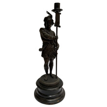 19th Century French Antique Spelter Figural Candlesticks – Pair of Renaissance Troubadour Warriors