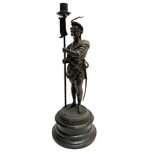 19th Century French Antique Spelter Figural Candlesticks – Pair of Renaissance Troubadour Warriors