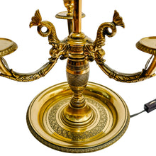 French Empire Style Three-Light Brass Bouillotte Lamp With Crimson Red Tole Shade