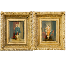 Mid-19th Century Italian Cavalier Portrait Oil Paintings in Ornate Giltwood Frames