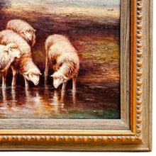 Mid 20th Century Large Framed Pastoral Sheep Landscape Impasto Painting on Canvas