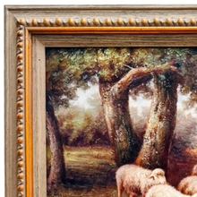 Mid 20th Century Large Framed Pastoral Sheep Landscape Impasto Painting on Canvas