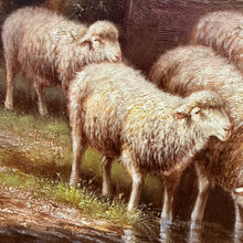 Mid 20th Century Large Framed Pastoral Sheep Landscape Impasto Painting on Canvas