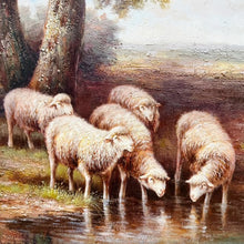 Mid 20th Century Large Framed Pastoral Sheep Landscape Impasto Painting on Canvas