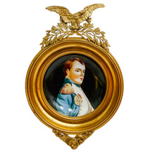 Miniature Napoleon Portrait on Ceramic in Imperial Eagle Faux-Gilt Frame