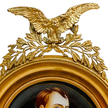 Miniature Napoleon Portrait on Ceramic in Imperial Eagle Faux-Gilt Frame