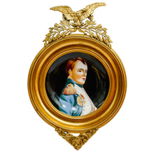 Miniature Napoleon Portrait on Ceramic in Imperial Eagle Faux-Gilt Frame