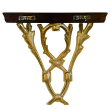 Pair of Neoclassical Cast Brass & Dark Cherry Wood Wall Brackets