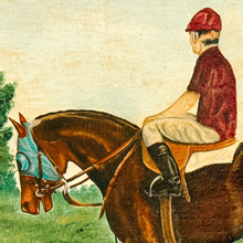 Vintage 1973 Signed Equestrian Oil Painting – "Thoroughbred Workout" by Bonnie Roseberry