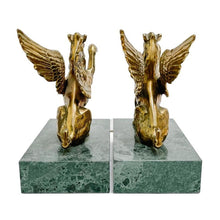 Pair of Brass Griffins on Green Marble Bases Bookends