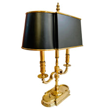 Vintage French Neoclassical Style Brass Three-Light Bouillotte Lamp with Black Tole Shade