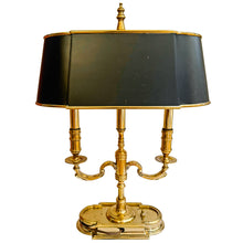 Vintage French Neoclassical Style Brass Three-Light Bouillotte Lamp with Black Tole Shade