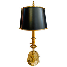 Vintage French Neoclassical Style Brass Three-Light Bouillotte Lamp with Black Tole Shade