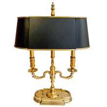 Vintage French Neoclassical Style Brass Three-Light Bouillotte Lamp with Black Tole Shade
