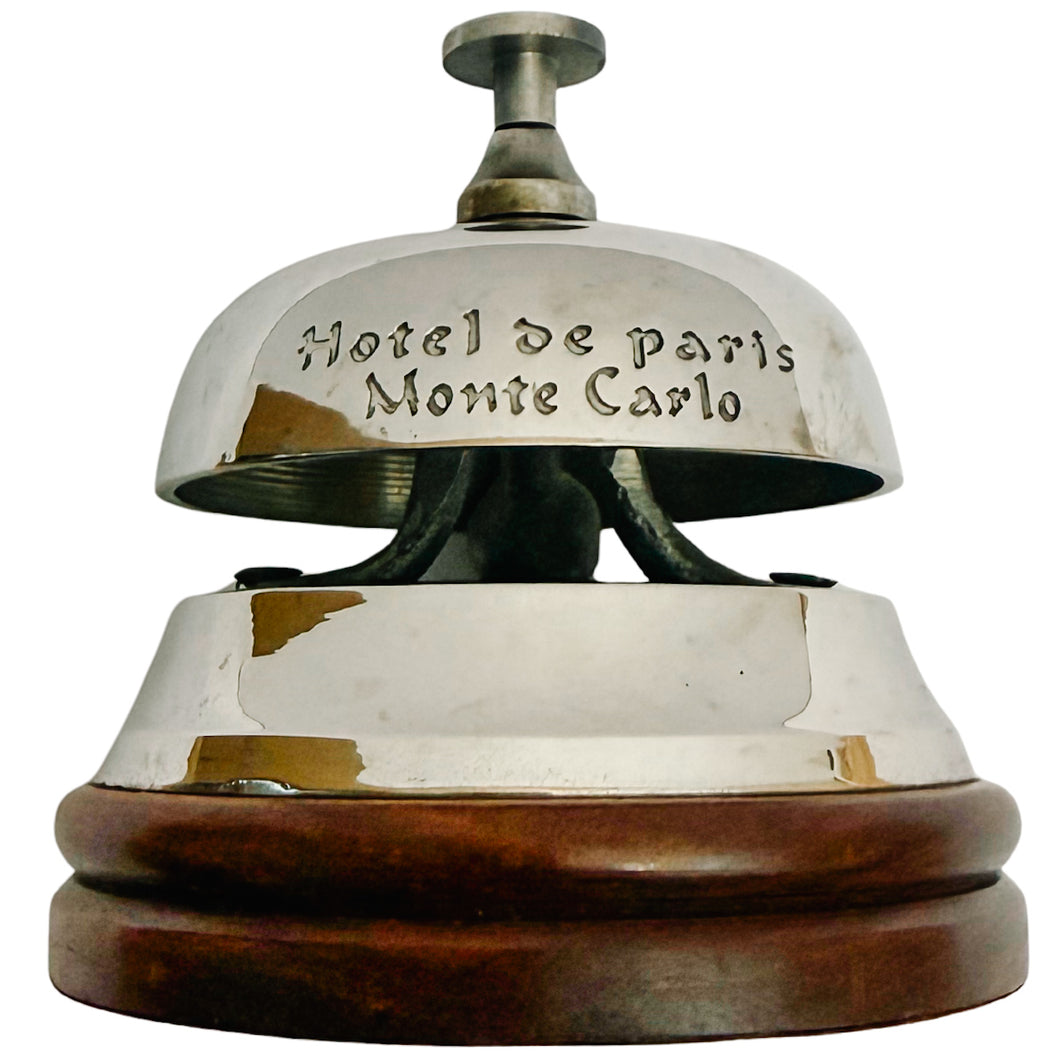 Vintage French Riviera Nickel & Mahogany Reception Desk Bell From Hotel De Paris in Monaco