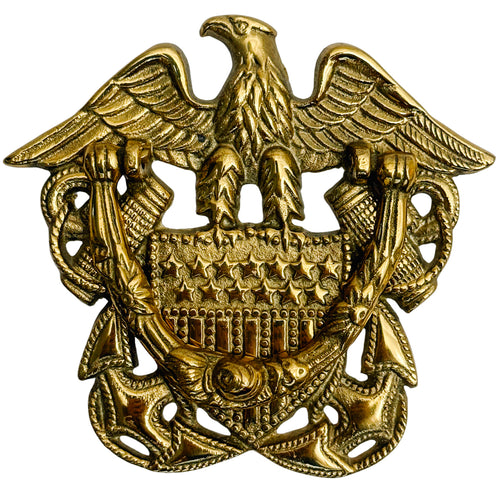 Vintage Solid Brass US Navy Officer Cap Device Door Knocker