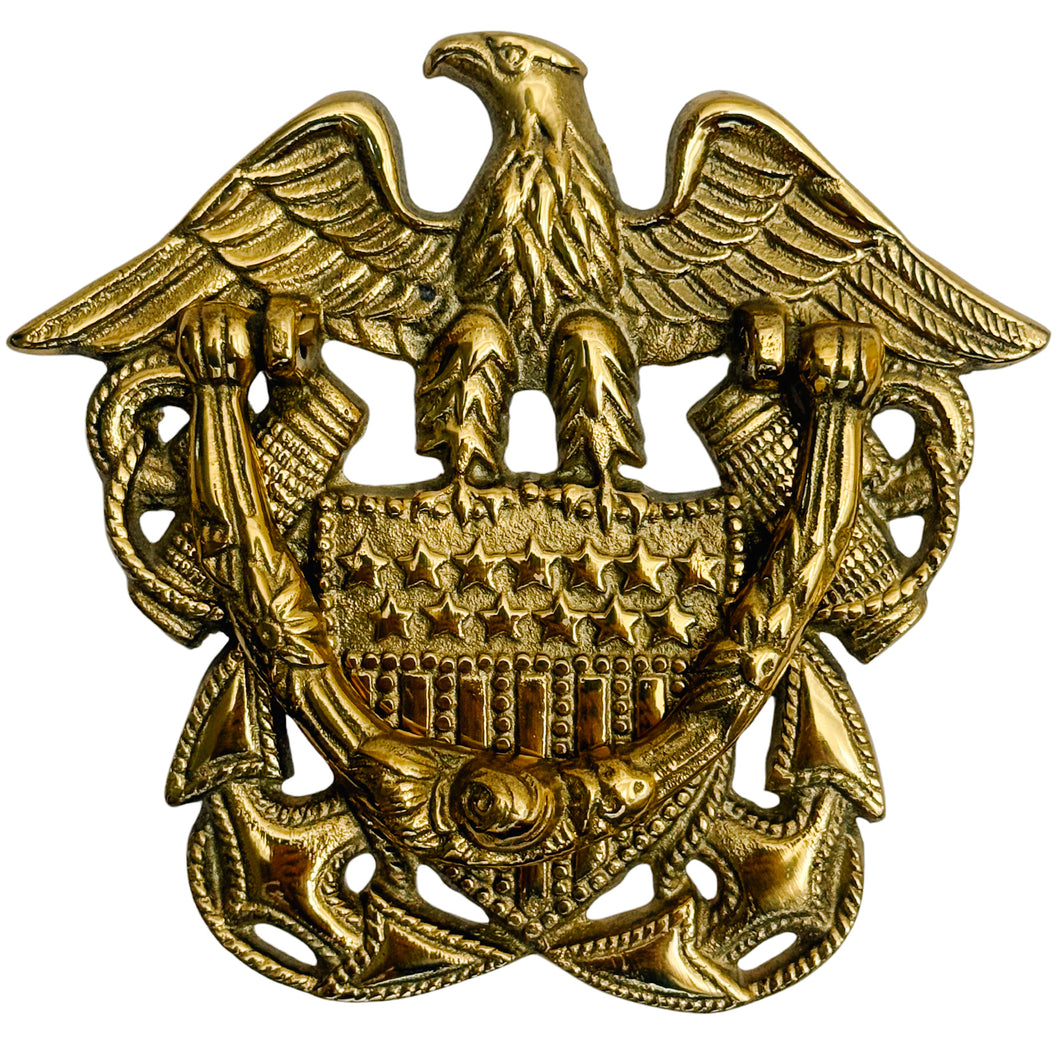 Vintage Solid Brass US Navy Officer Cap Device Door Knocker