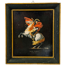 Vintage Miniature Oil Painting of Napoleon Crossing the Alps After Jacques-Louis David - Small Framed French Imperial Portrait Oil on Board