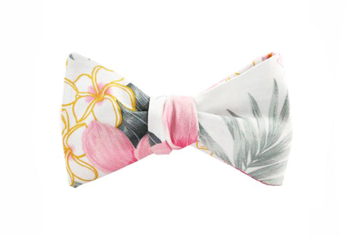 White and Pink Hawaiian Bow Tie