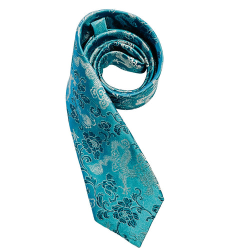 Jacquard Turquoise Blue Dragon Tie