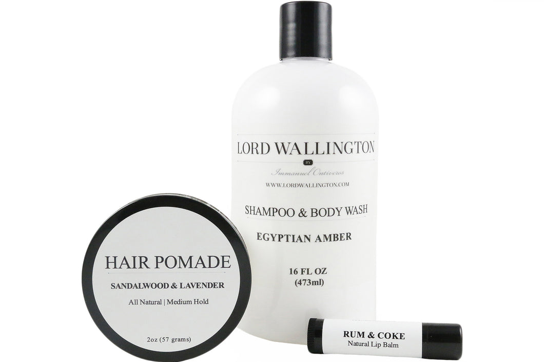 Grooming Set-Pomade, Shampoo & Body Wash, and Lip Balm