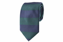 Navy Blue & Green Silk Striped Tie