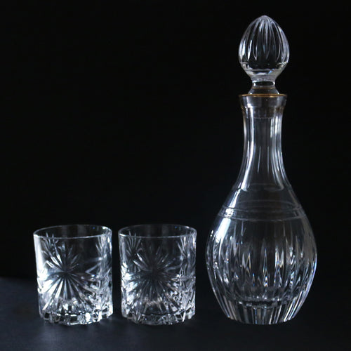 Vintage Crystal Decanter with Gold Accent Set