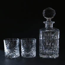 Vintage Square Crystal Decanter with Crystal Rock Glasses