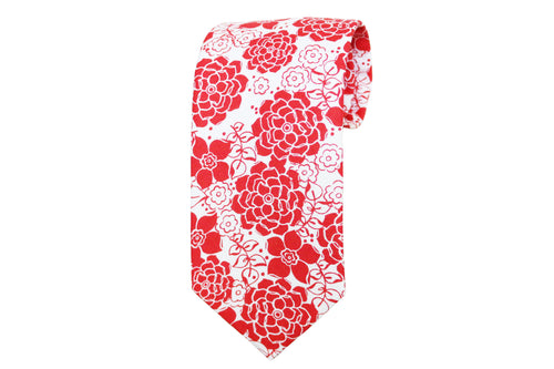 Red and White Floral Tie