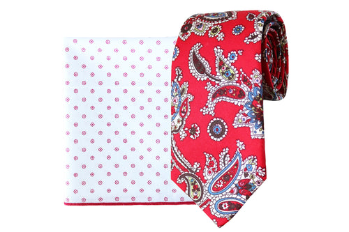 Red Paisley Tie and Dot Square Set